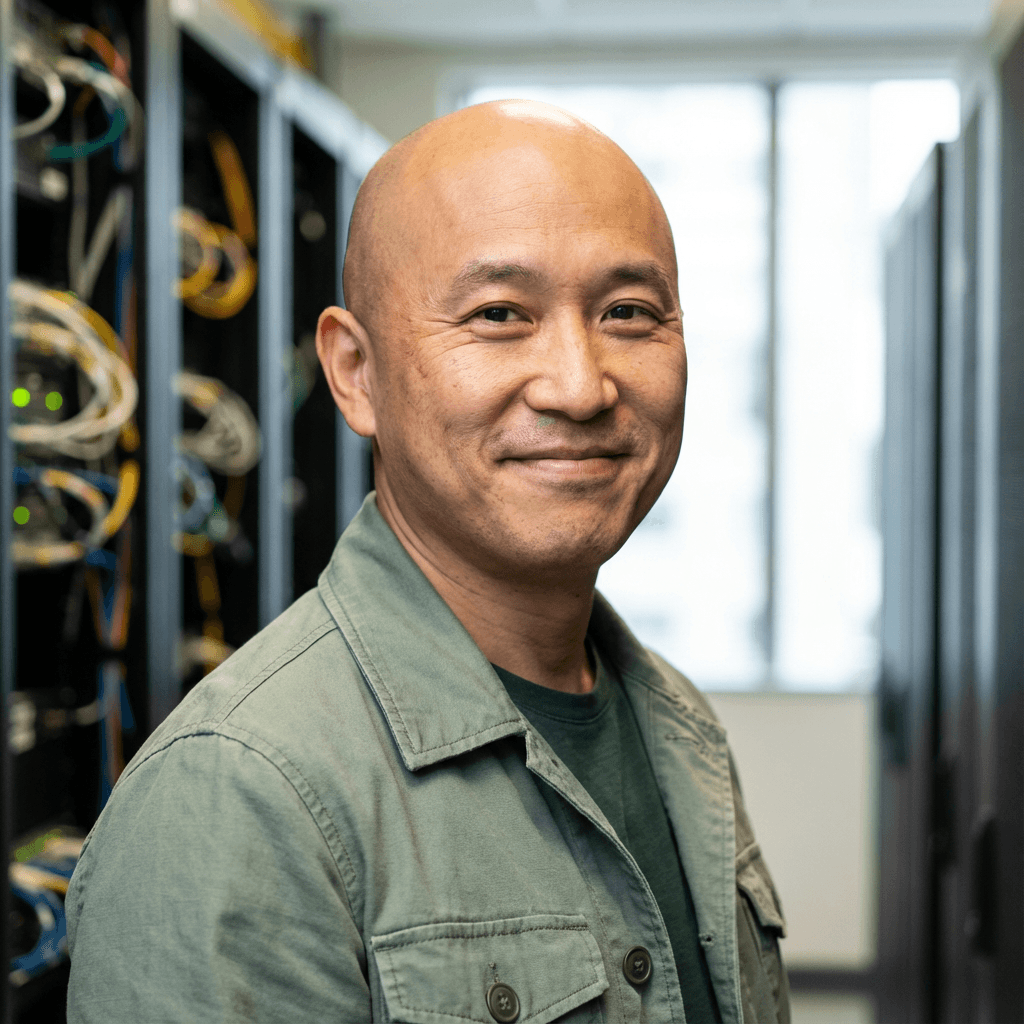 David Chen, operations manager, in professional attire