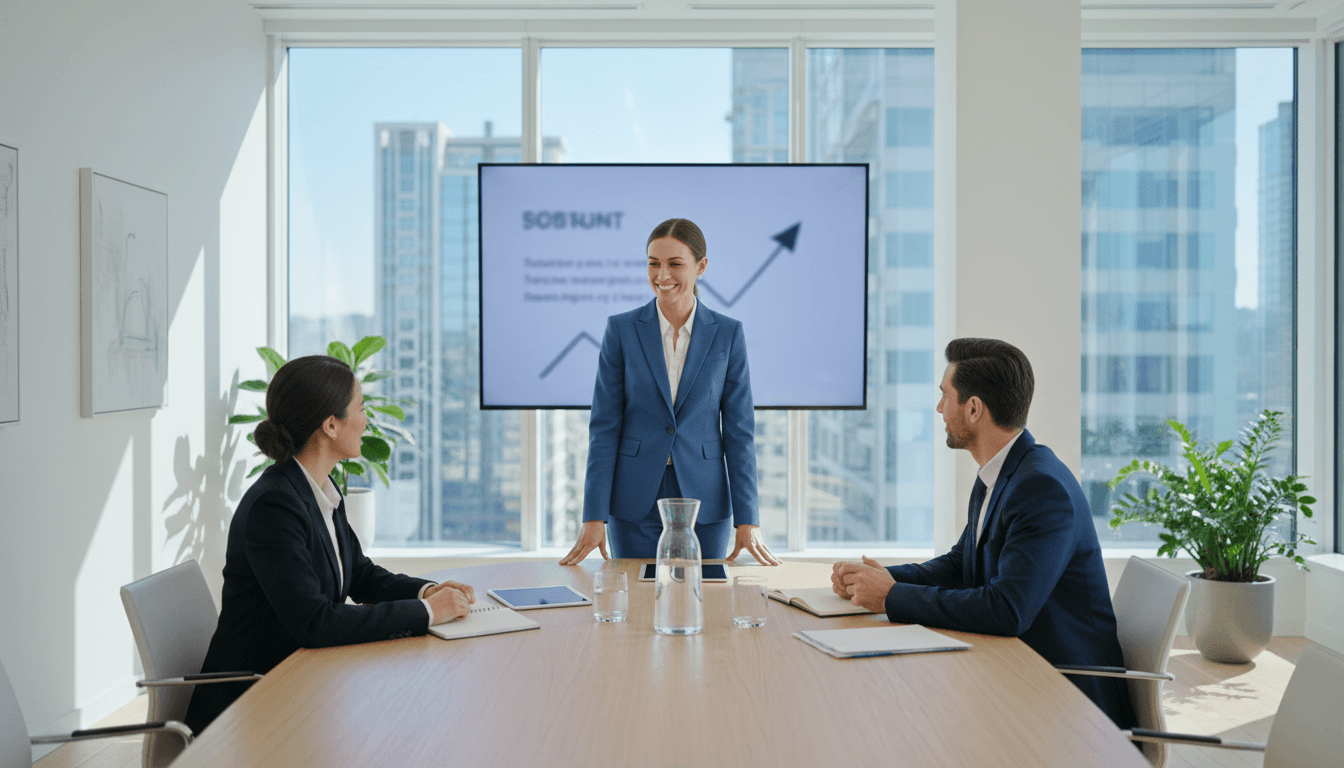 Professional consultant advising clients in a bright Toronto office